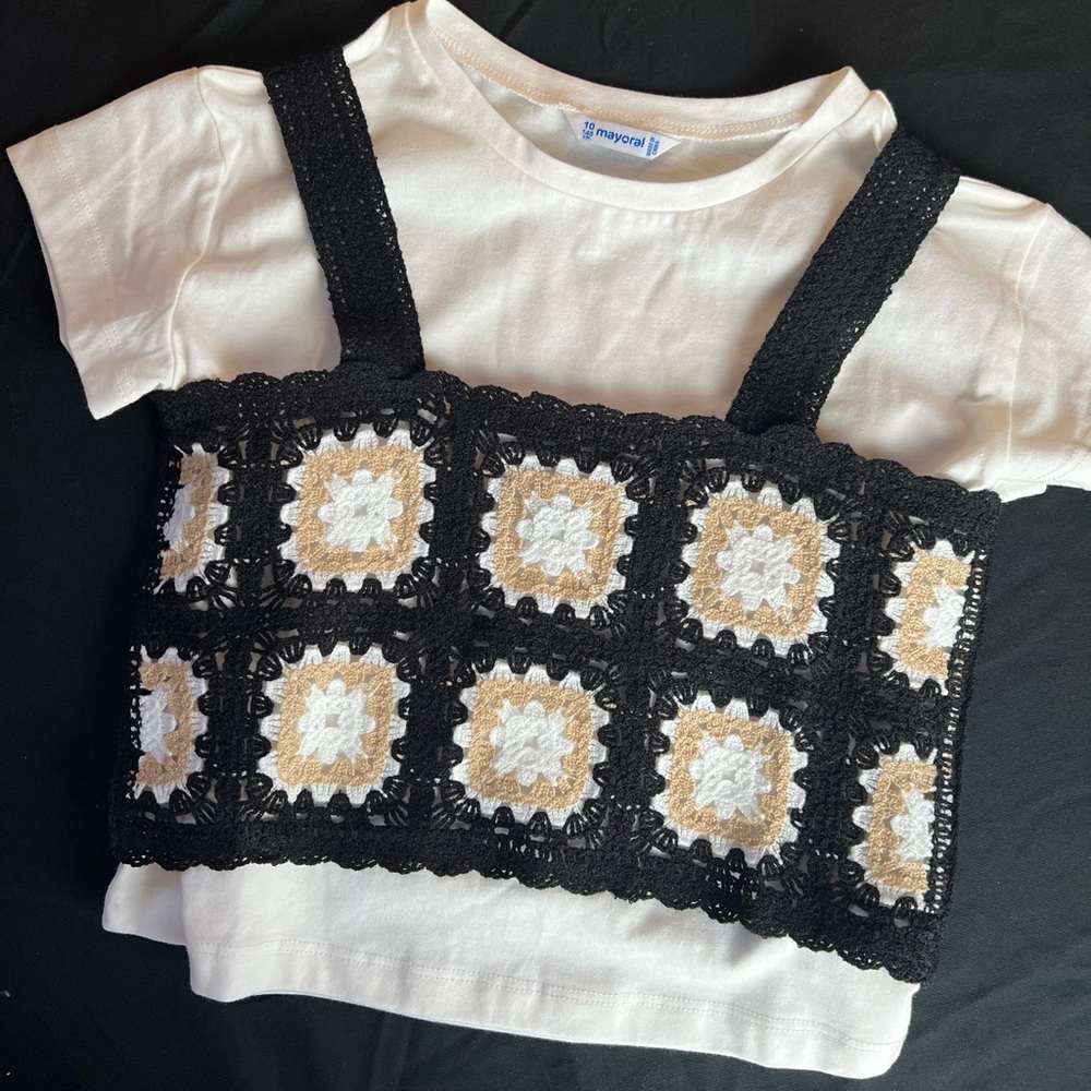 NWT Girls 2-Piece Crochet Tank and Cotton T
